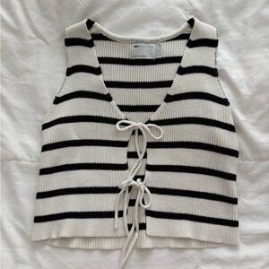 ASOS Black and White Striped Knit Tie-Front Tank